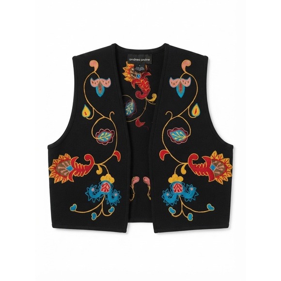 Andrea Jovine Jackets & Blazers - Vtg Boho Wool Vest Womens L Colorful Art Artsy Earthy